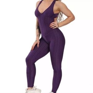 Elegant Purple Women's Textured Jumpsuit Lrg/XL